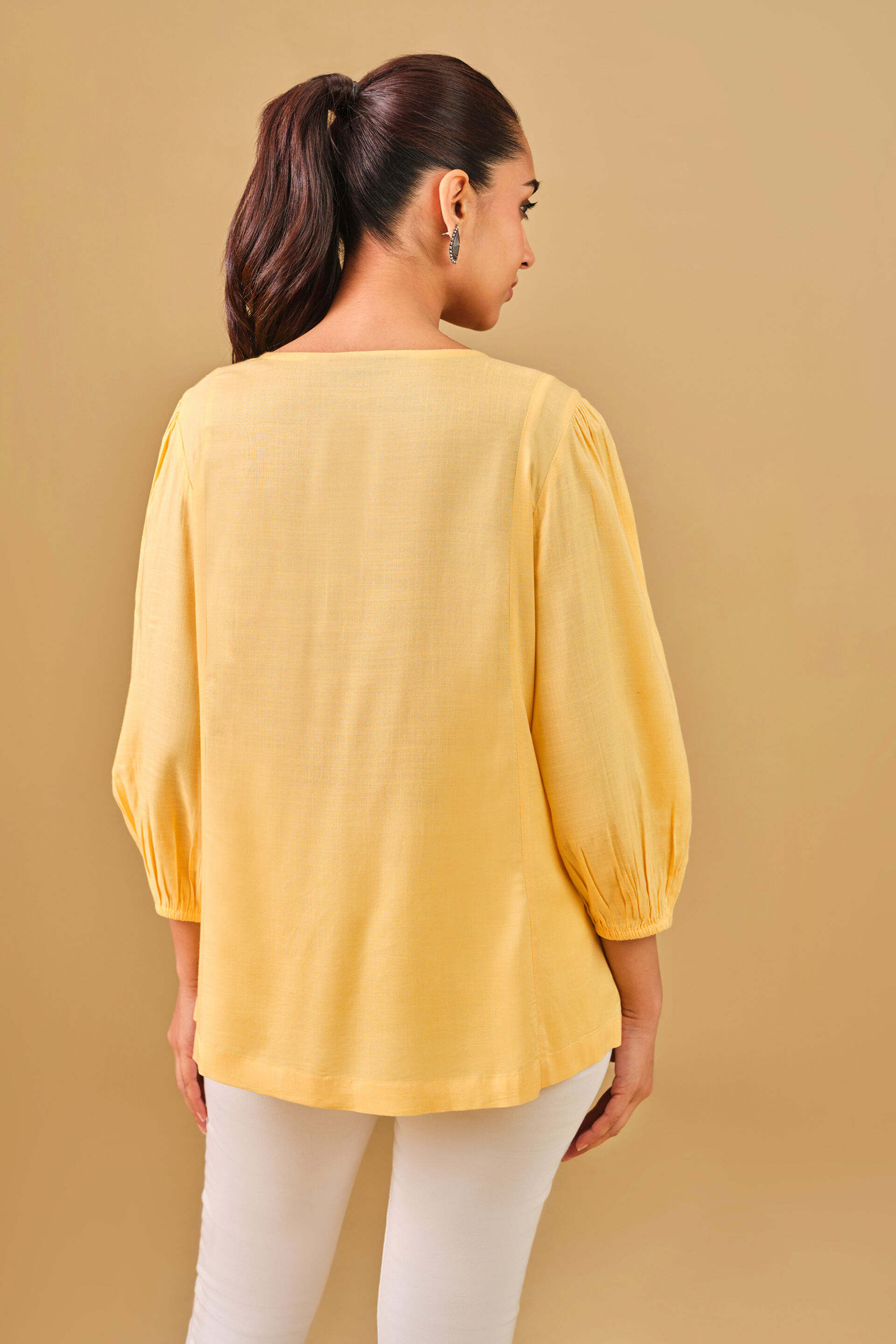 Embroidered Yellow Viscose Top, Yellow, image 4